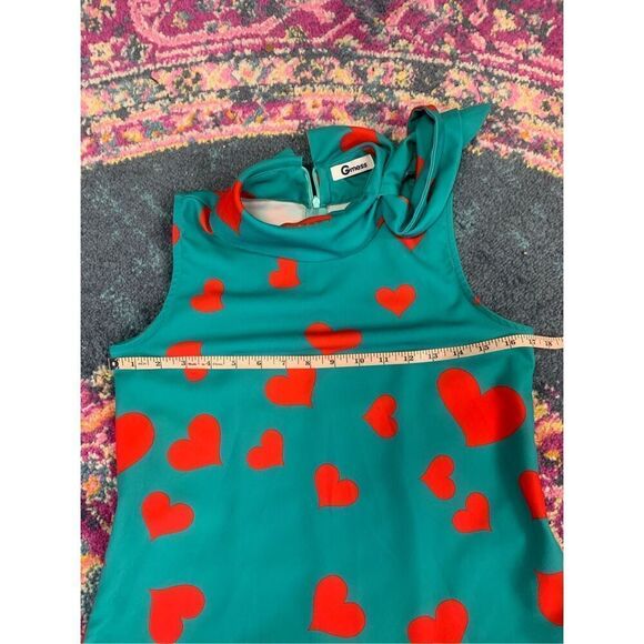Gmess Womens Red Heart Print Bow Tie Sleeveless Mini Dress Size Medium - Picture 12 of 13